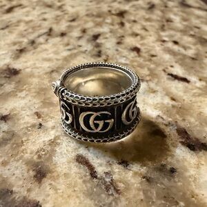GG Marmont Aged Sterling Silver Snake Ring